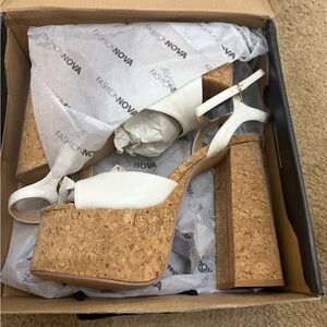 Fashion Nova White and Cork Platform Sandals